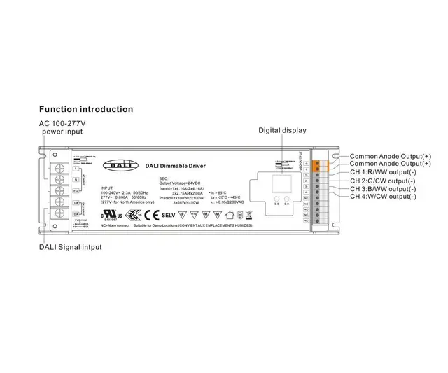 LED Driver 24V 200W RGBW/TW Dali 4ch DT6 4 kanaler 