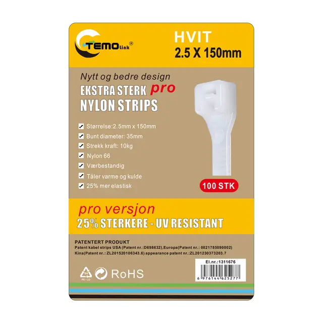 Nylon strips 2.5x150 Hvit 100 stk 