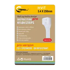 Nylon strips 3.4x250 Hvit 100 stk