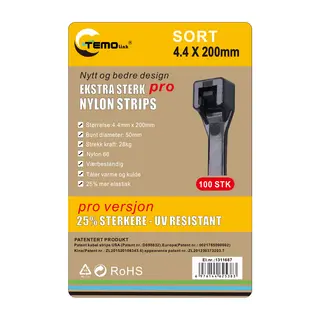 Nylon strips 4.4x200 Sort 100 stk