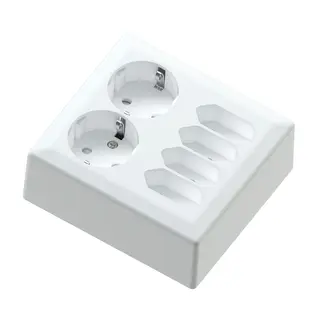 6-vei stikk p&#229;vegg 2+4 stikk 16A+/j hvit